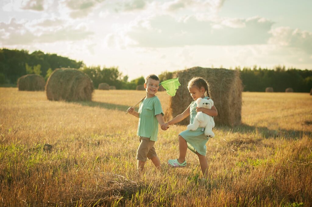 kids, field, friendship